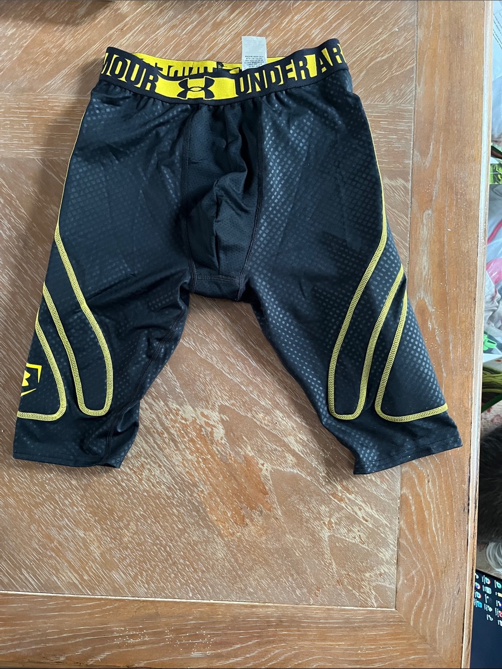 Under Armour Black and Yellow Athletic Compression Shorts